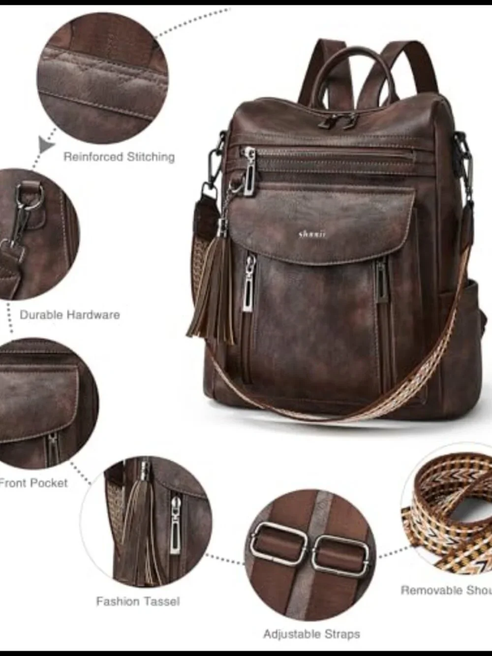 Faux Leather Backpack Purse Convertible Shoulder Bag Wristlet